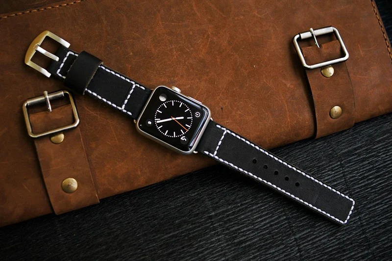 AWBF45-D123-WHITE handgefertigt Vintage Leder Uhrenarmband incl. Lugs Adapter für Apple Watch 1 und 2 (oder Apple Watch Sport) 42mm oder 38mm – Bild 3